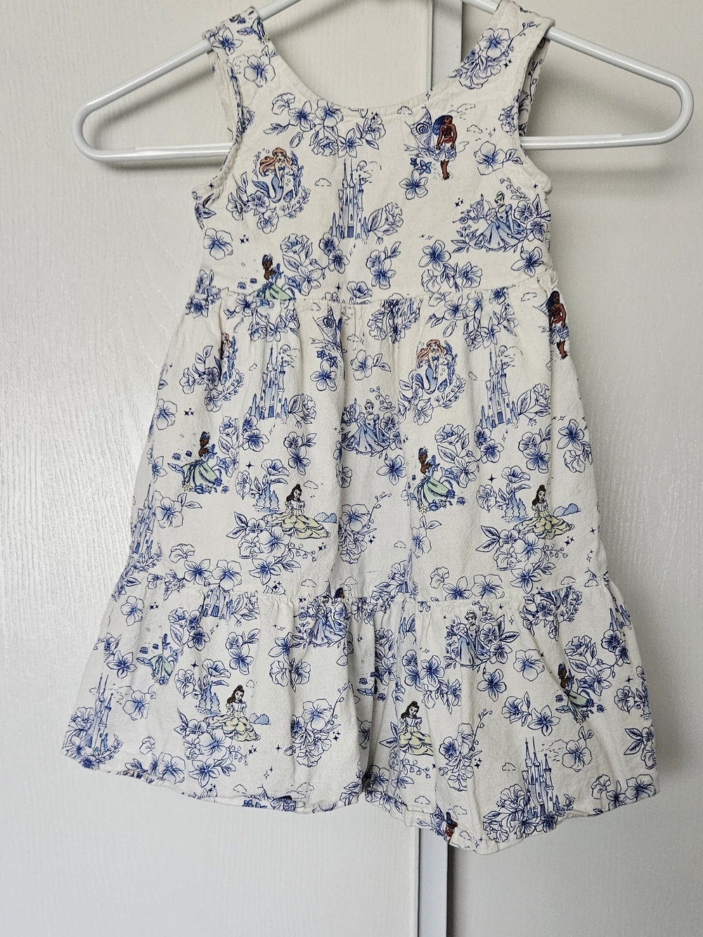 jumping beans White Dress with Blue Floral & Disney Princess Character Print